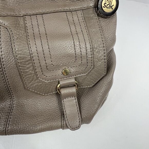The SAK Taupe Gray Crossbody Pebbled Leather Satchel Fold Over Hobo Shoulder Bag - Picture 3 of 13